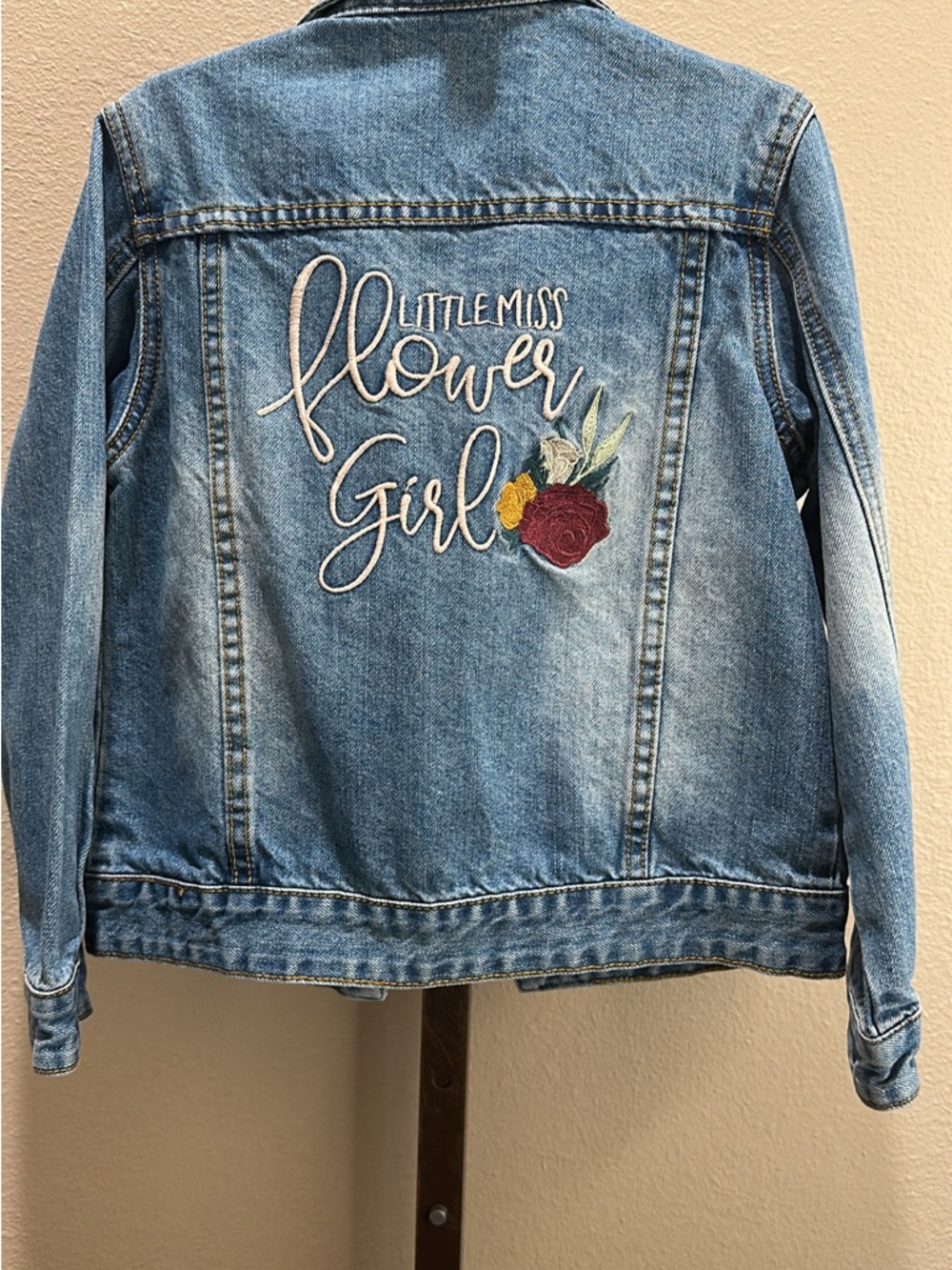 Little Miss Flower Girl Embroidered Denim Jacket - Light Blue